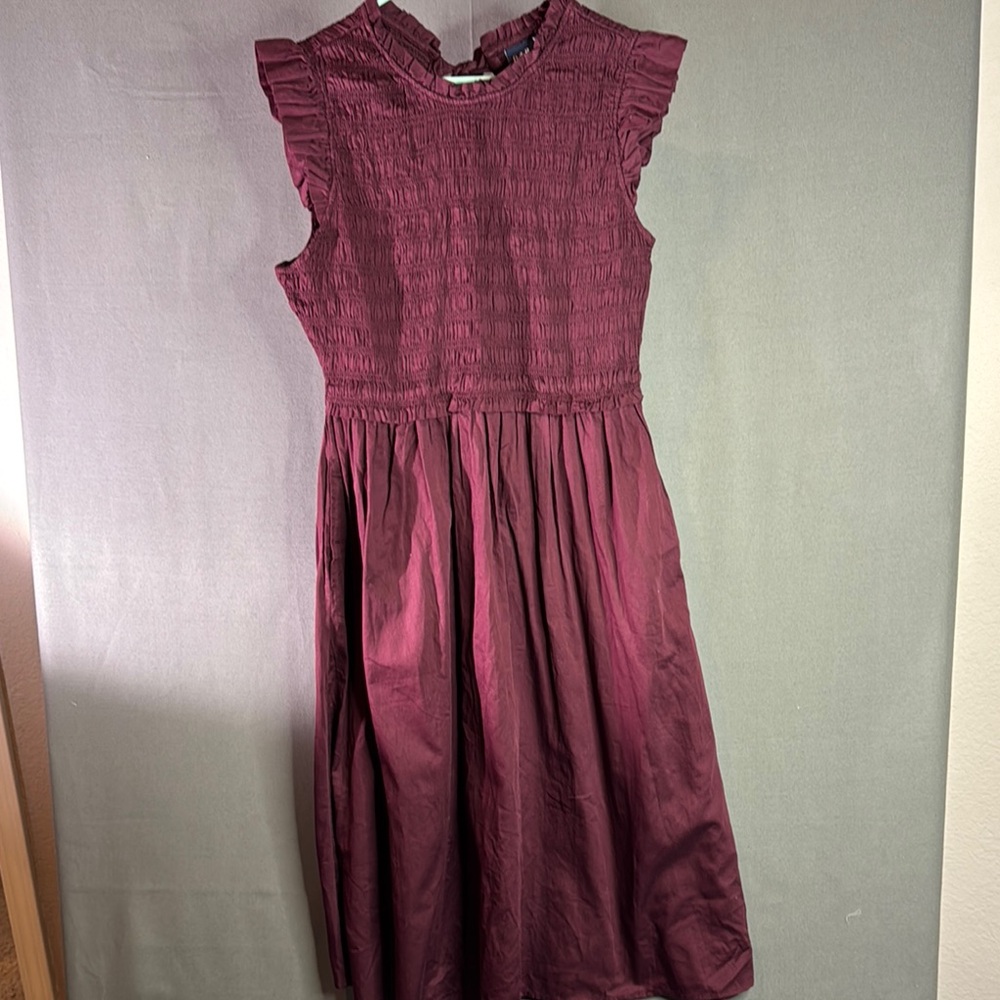 GAP burgundy ‎ Pleated Ruffled Sundress Mock Neck size large